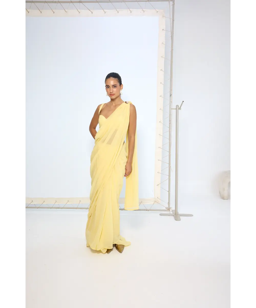 EKAYA BANARAS - Soft Yellow Movable Brooch Saree